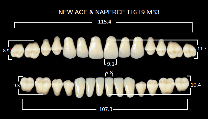 Зубы пластмассовые CLORIA NEW ASE фасон T6, цвет B1 (гарнитура-28шт)